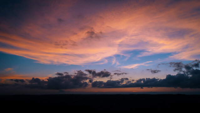 Pink and blue sunset sky