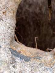Hole through stone wall silo