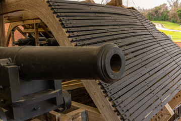 Fototapeta na wymiar The Cannons Inside of The USS Cairo Gunboat, Vicksburg National Military Park, Vicksburg, Mississippi, USA