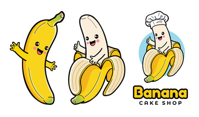 Cute banana cartoon character.