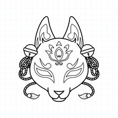 Japanese kitsune mask coloring page, Vector illustration eps.10