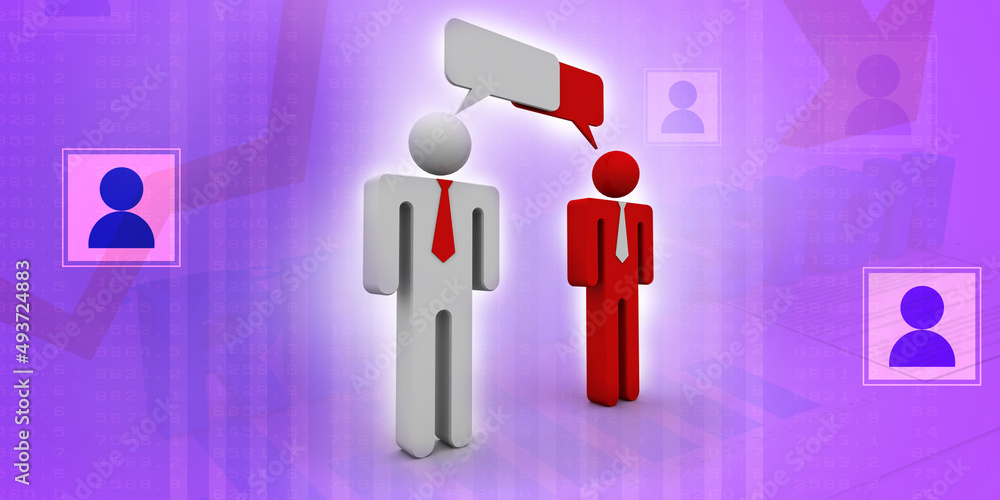 Poster 3d rendering mans with speech bubbles