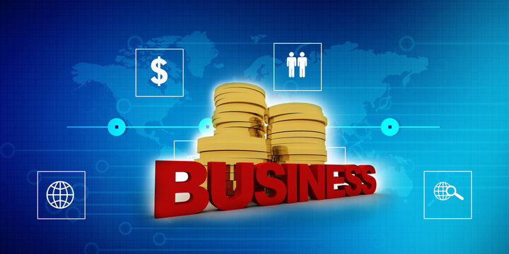 3d rendering Gold coins with business text