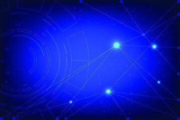 Blue space of technology background with line of circular. Network communication with energy light. Data structure concept with line and dot connection. Innovation Science template with blank space fo