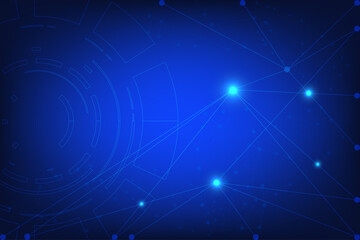 Blue space of technology background with line of circular. Network communication with energy light. Data structure concept with line and dot connection. Innovation Science template with blank space fo