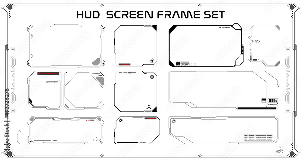 Aufkleber HUD Futuristic UI Monitoring Screen Cyberpunk Concept Scifi Technology Design Vector. Security System Check Display Element for Game, Infographic Report Illustration.
