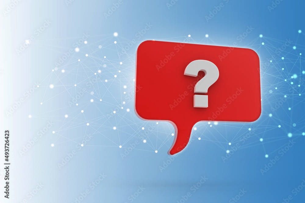 Poster 3d rendering question mark in speech bubble