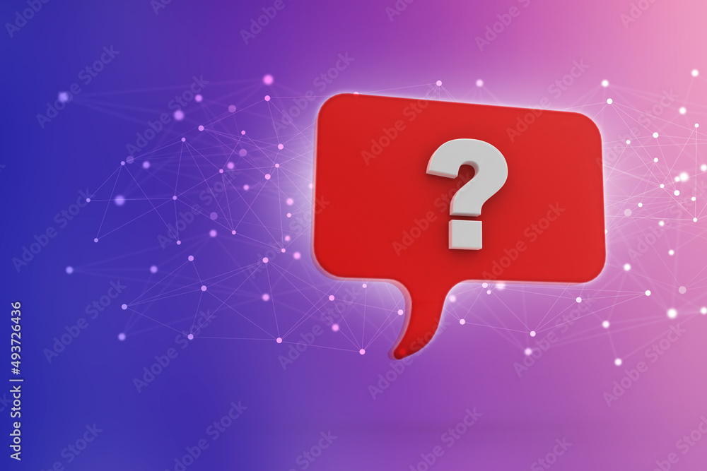 Poster 3d rendering question mark in speech bubble