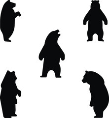 standing bear silhouette icon set