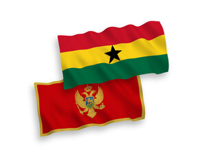 Flags of Montenegro and Ghana on a white background