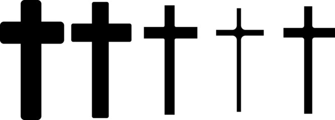 Christian Cross vector icons. Set of Christian Crosses on white
