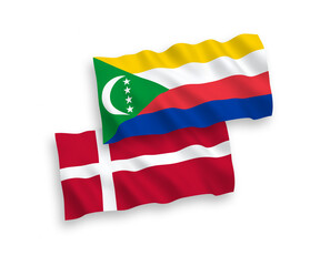 Flags of Denmark and Union of the Comoros on a white background