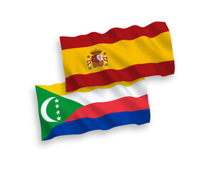 Flags of Union of the Comoros and Spain on a white background