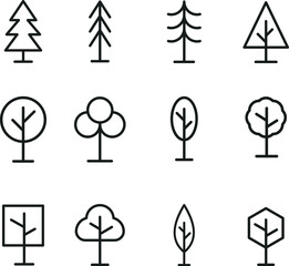 tree icon set simple, minimalist