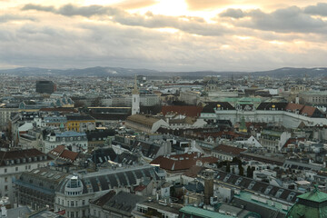 Panoramic view of Vienna from the South Tower of St Stephen Cathedral or Stephansdom, catholic church in Vienna, Austria