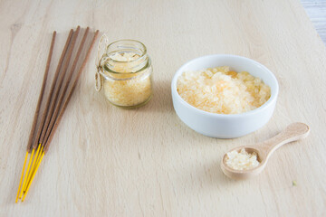 fragrant bath salts on the table 