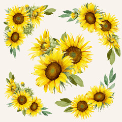 Watercolor Sunflowers Bouquets Collection