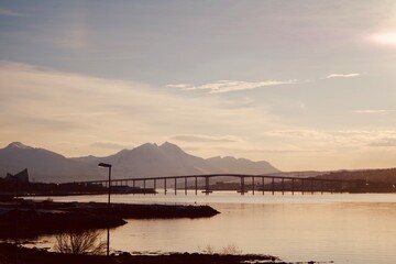 sunset over the bridge in Tromso 