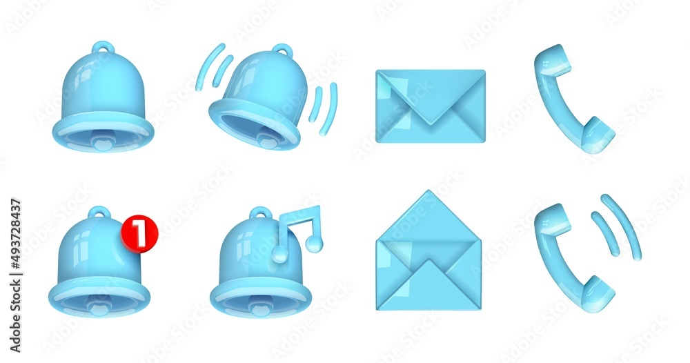 Aufkleber realistic communication icon. 3d plastic phone, notification bell and message symbol. ringing handse