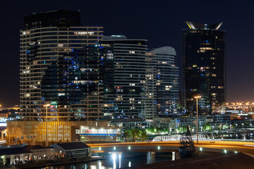 Melbourne city docklands precinct nightscape full of lights
