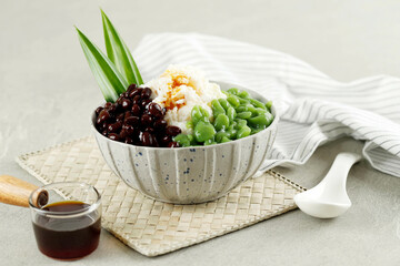 Malaysian Dessert : A Bowl of Cendol with Shredded Ice and Red Bean, Malay Popular Dessert