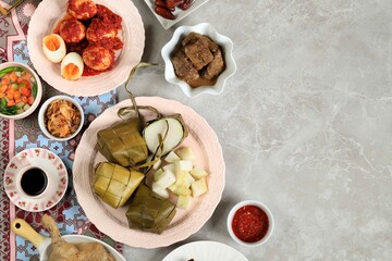 Ketupat Lebaran. Traditional Celebratory Dish of Rice Cake or Ketupat with Various Side Dishes