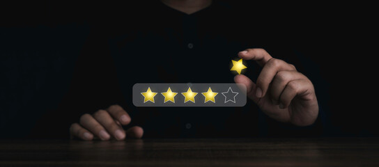 The last golden star in hand is filling on the rating bar for excellent five stars points, best...
