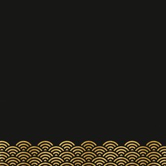 正方形ダークテンプレート・下部に金色の青海波　和柄背景素材　黒　上品　ゴージャス　伝統的　贅沢　渦