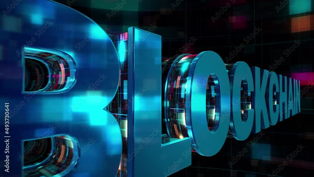 Poster abstract digital 3d text animation word of block chain with red blue digital motion futuristic matri