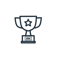 Thin linear trophy line icon isolated on a white background.  Trophy or award symbol design for web and mobile apps.  Line vector sign