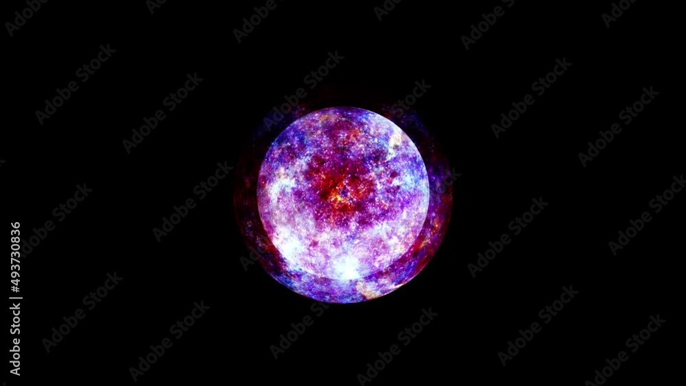 Poster abstract pink red blue energy space sphere ball. 4k 3d rendering seamless loop animation. fractal ar