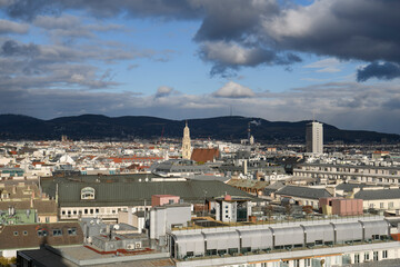 Obraz premium Aerial view of Vienna from North Tower of St. Stephen Cathedral or Stephansdom, main catholic church in Vienna, Austria
