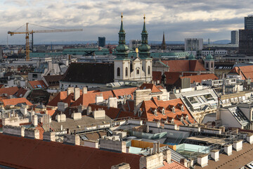 Obraz premium Aerial view of Vienna from North Tower of St. Stephen Cathedral or Stephansdom, main catholic church in Vienna, Austria