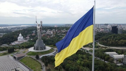 Kyiv - National flag of Ukraine by day. Aerial view. Kiev