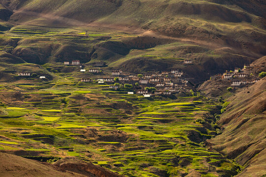 Chicham Village seen from Road, Spiti Valley, Himachal Pradesh, India