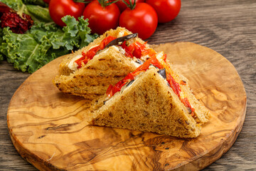 Club sandwich with eggplant and cheese