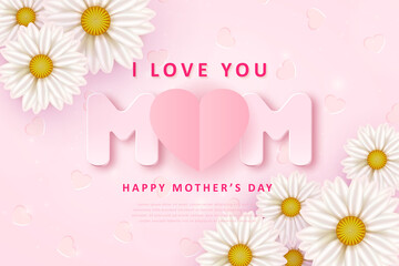 Happy mother's day daisy flower and relief love heart