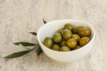 Tasty marinated olives in the bowl