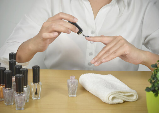 Close up of woman manicure process. beauty manicure concept.