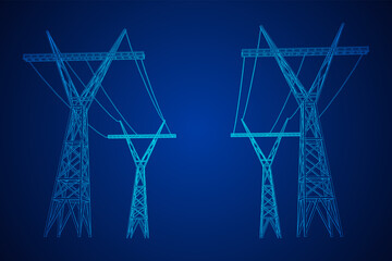 Power transmission tower high voltage pylon. Wireframe low poly mesh vector illustration