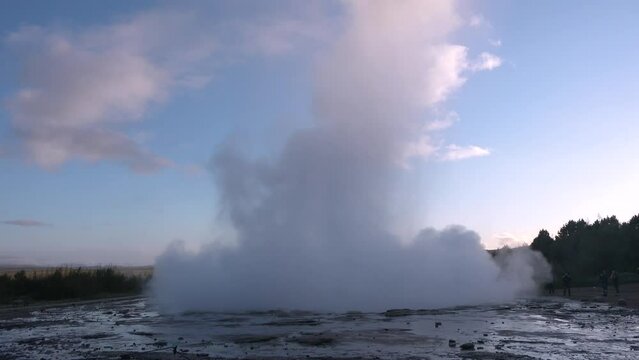 Iceland. Erupting geyser Strokkur. Strokkur is part of geothermal area.