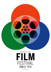 Movie and film poster design template background with film reel