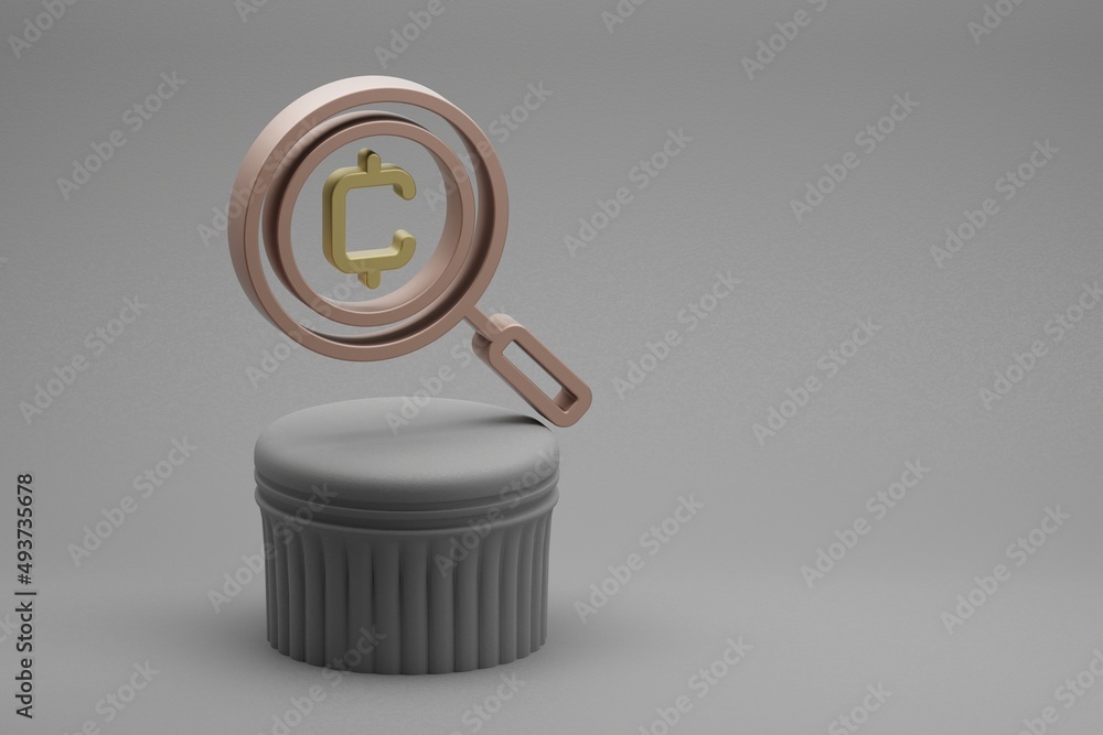 Poster beautiful abstract illustrations cryptocurrency coin search symbol icons on a column stand and wonde