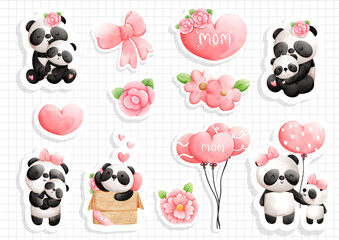 Mother's day panda sticker, vector illustration © ChonnieArtwork 