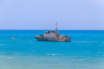 Warship anchored in the Indian ocean near Zanzibar, Tanzania