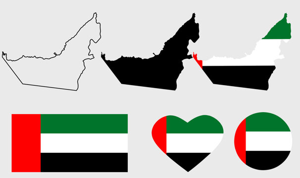 united arab emirates map flag icon set