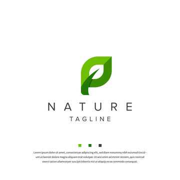 Letter P leaf nature logo icon design template flat vector