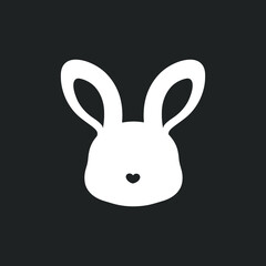Cute abstract white rabbit head with heart shaped nose logo icon silhouette