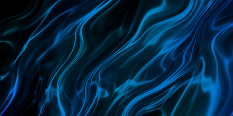 Abstract wave fluid surface background by blue light and black flowing texture.