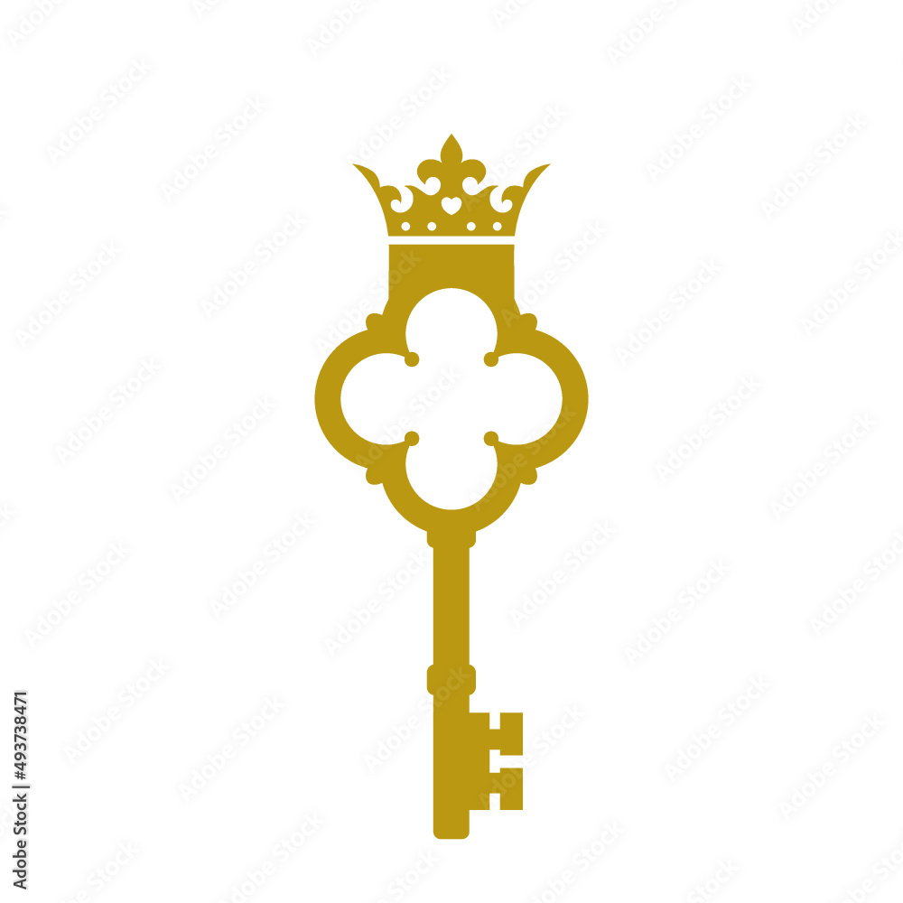 Canvas Prints Golden key with crown icon isolated on white background